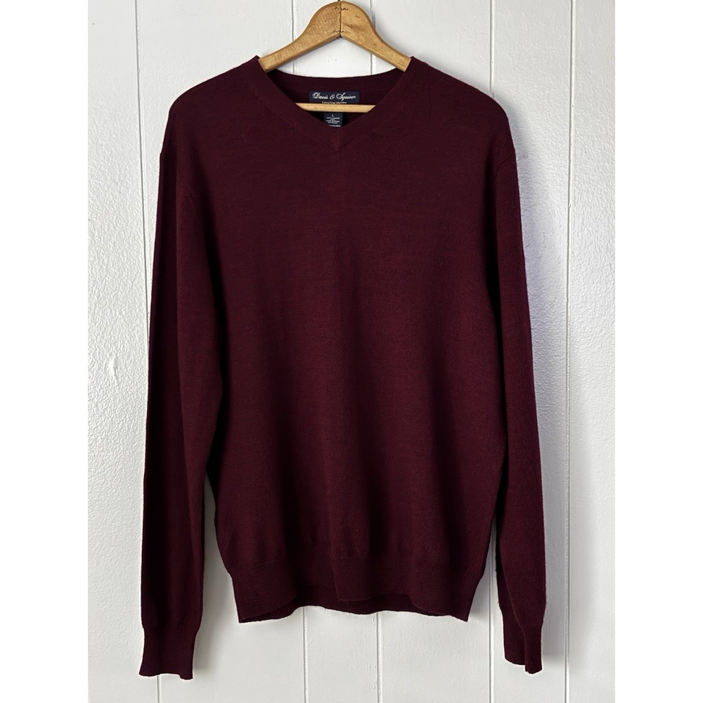 Davis‎ & Squire Extra Fine Merino Wool V-Neck Sweater Burgundy Large Preppy 0310